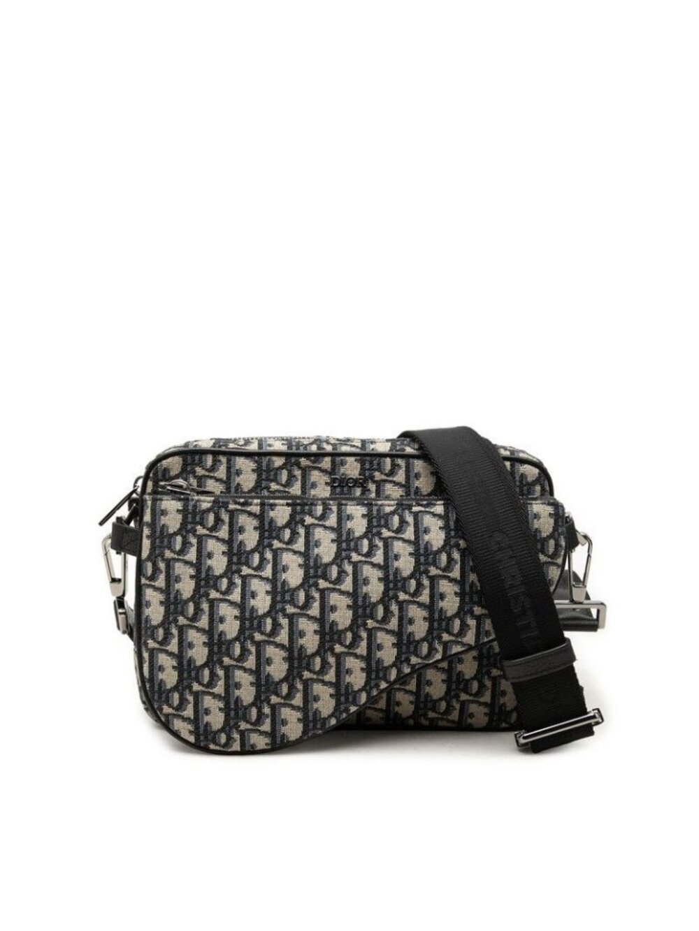 Dior Trotter Saddle Crossbody Shoulder Bag Navy Black Canvas Leather